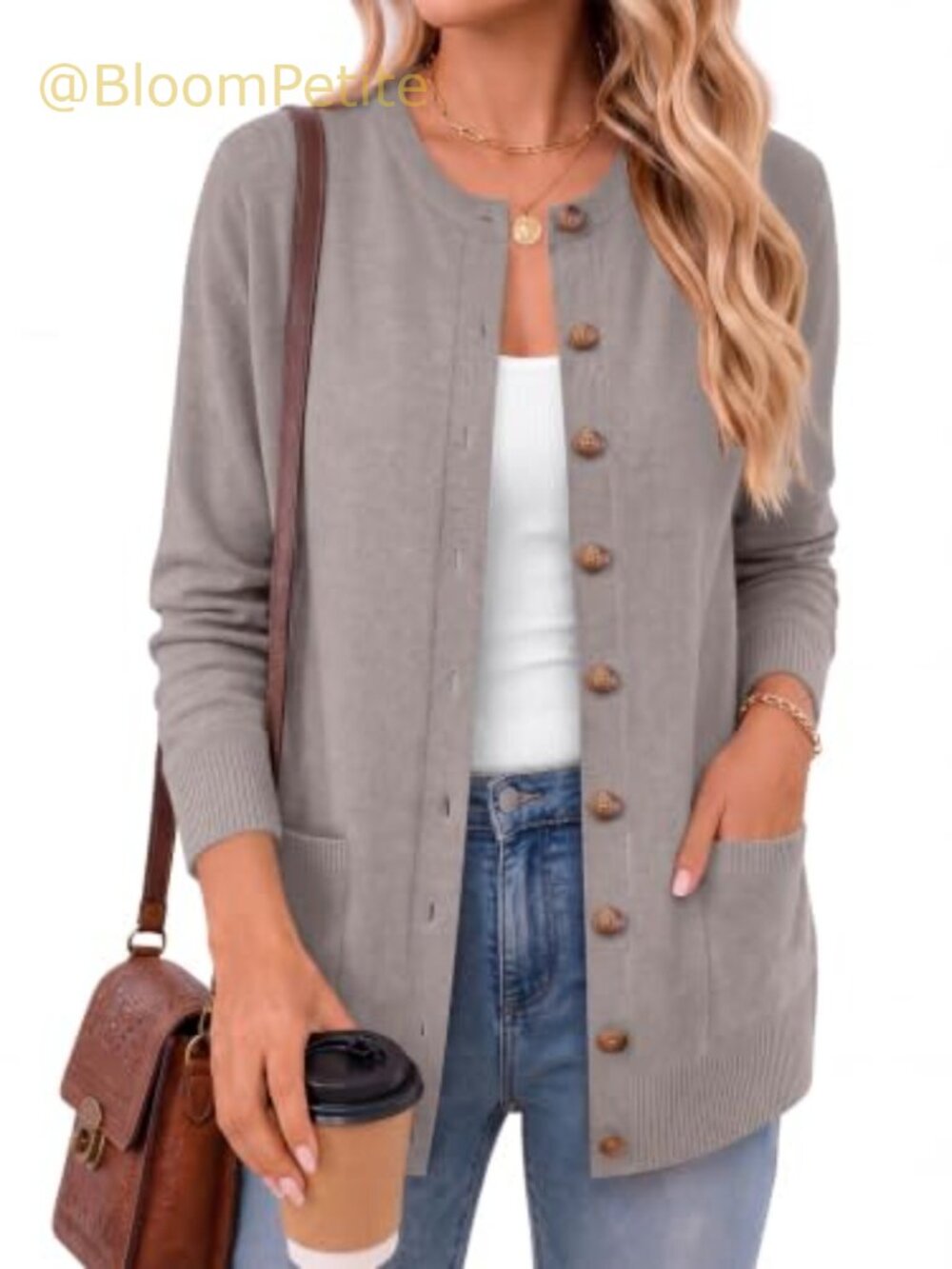 Crewneck Open Front Knit Cardigan Sweater Long Sleeve Casual Fall
